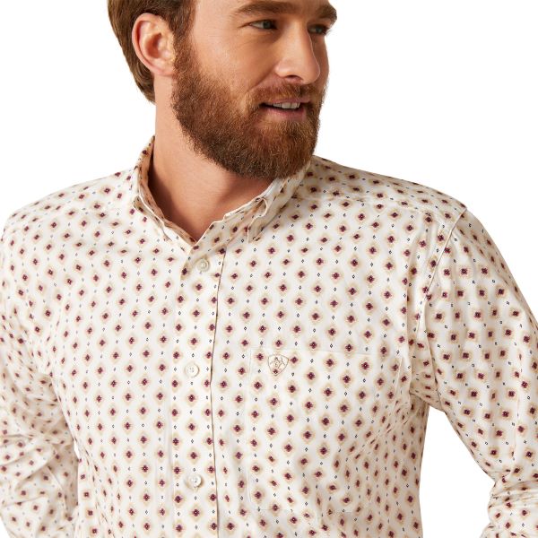 Ariat White Naten Men's Fitted Longsleeve Button Down Shirt 10047374