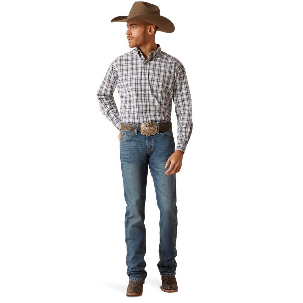 Ariat White Plaid Gradon Men's Classic Fit Pro Series Longsleeve Shirt 10046524