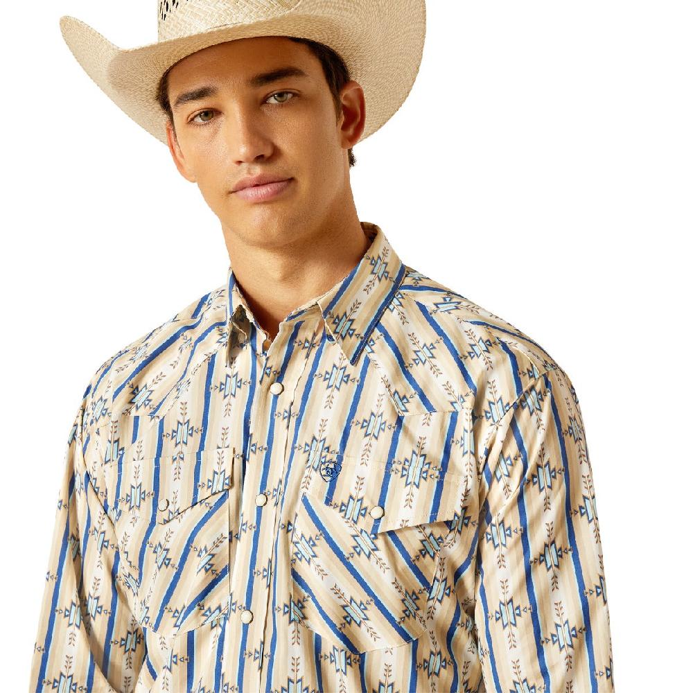 Ariat White Preston Classic Fit Men's Longsleeve Collared Snap Shirt 10048540