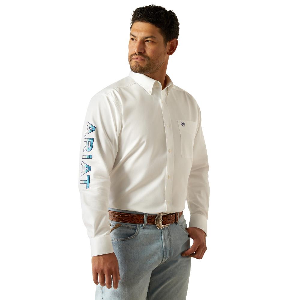 Ariat White Team Logo Men's Collared Twill Classic Fit Men's Button Front Shirt 10059132