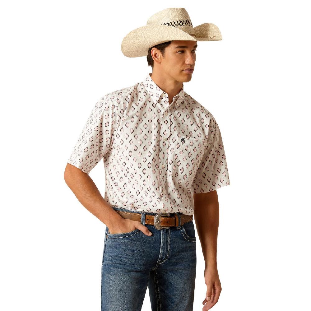 Ariat White Terrance Men's Collared Classic Fit Short Sleeve Button Down Shirt 10048372