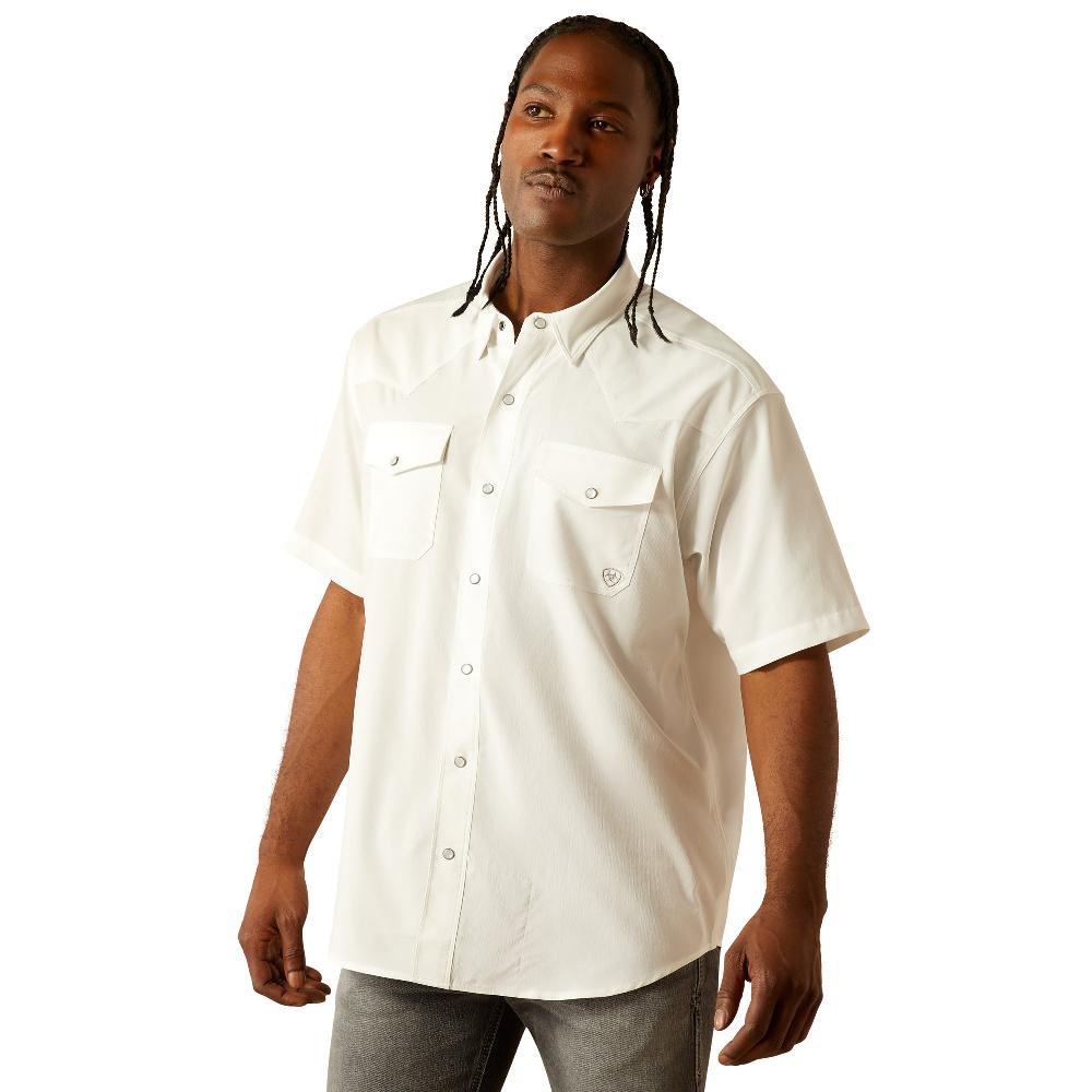 Ariat White Western VentTek Men's Collared Classic Fit Short Sleeve Snap Shirt 10054482