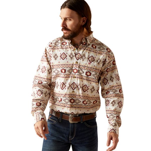 Ariat White with Aztec Print Shay Classic Fit Men's Shirt 10046216