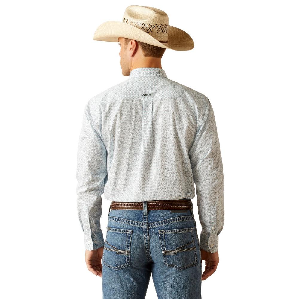 Ariat White With Blue And Print Kolton Classic Fit Wrinkle Free Collared Men's Button Down Longsleeve Shirt 10051239