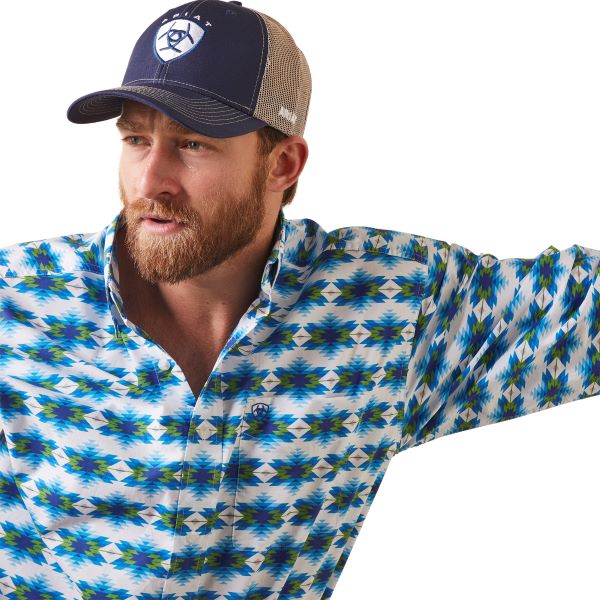 Ariat White With Blue Aztec Levi Classic Fit Men's Longsleeve Buttondown Shirt 10043724
