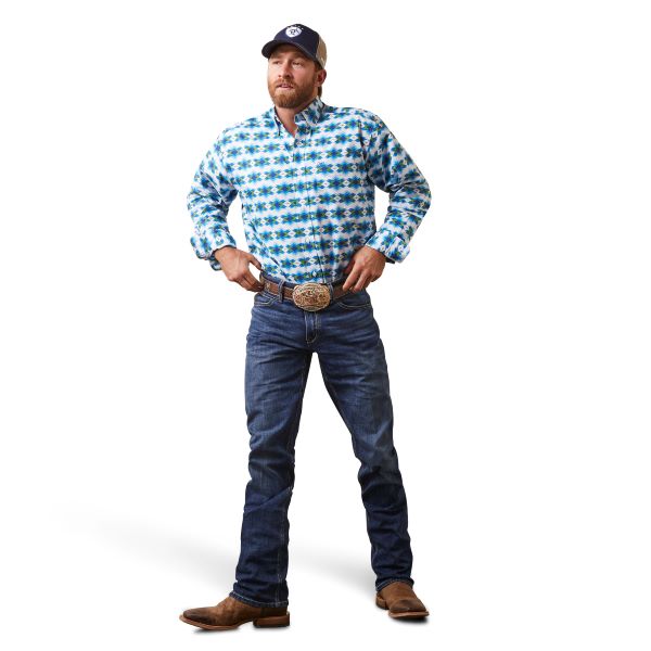 Ariat White With Blue Aztec Levi Classic Fit Men's Longsleeve Buttondown Shirt 10043724