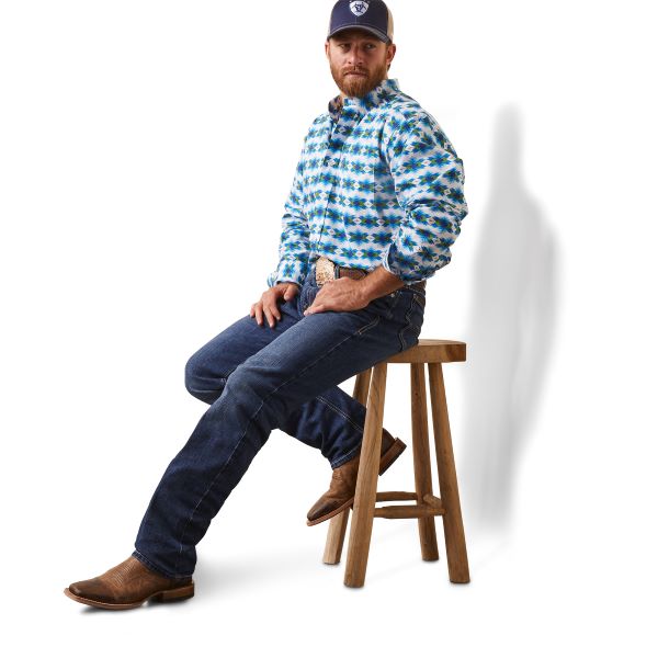 Ariat White With Blue Aztec Levi Classic Fit Men's Longsleeve Buttondown Shirt 10043724