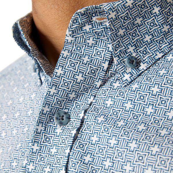 Ariat White With Blue Print Gery Men's Classic Fit Longsleeve Shirt 10046527