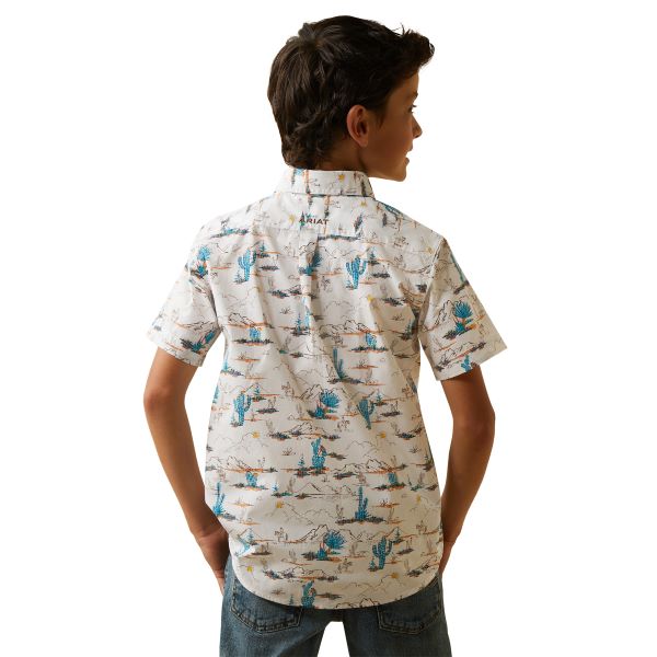 Ariat White (With Cactus Print) Krish Boys Short Sleeve Classic Fit Shirt 10043721