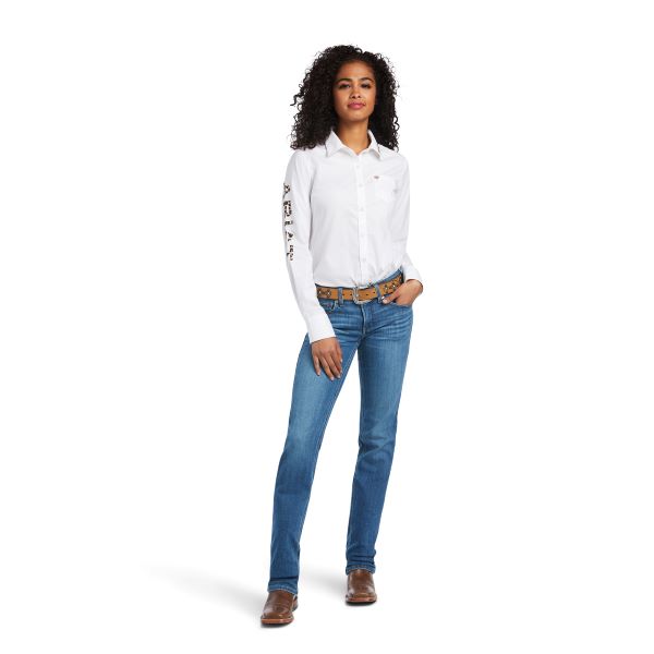 Ariat White With Leopard Logo Team Kirby Womens Stretch Shirt 10039457