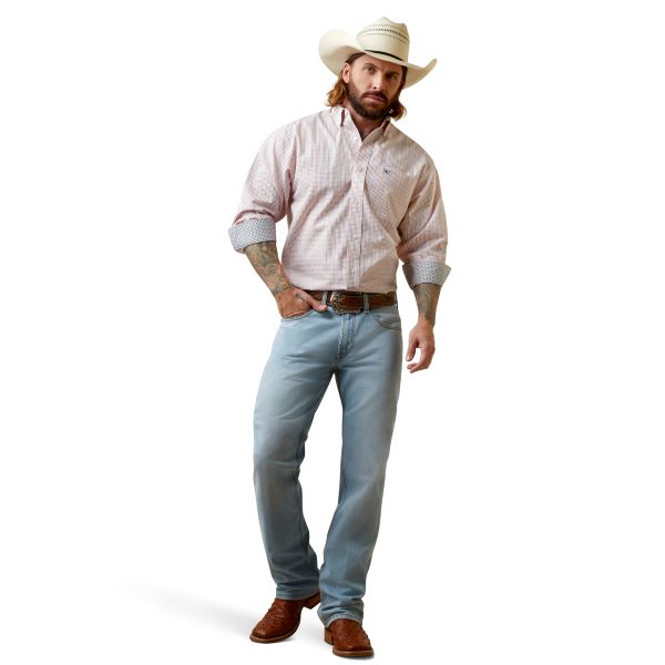 Ariat White (with Orange/Blue Plaid) Frederic Wrinkle Free Classic Fit Men's Longsleeve Button Down Shirt 10045068