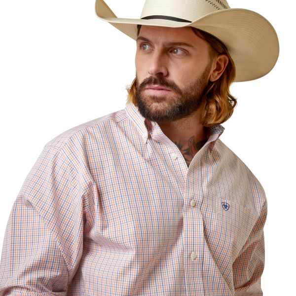 Ariat White (with Orange/Blue Plaid) Frederic Wrinkle Free Classic Fit Men's Longsleeve Button Down Shirt 10045068