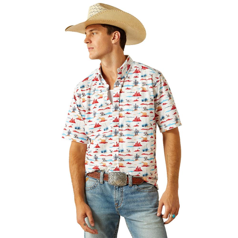 Ariat White with Print Scout Men's Classic Fit Collared Short Sleeve Shirt 10059016