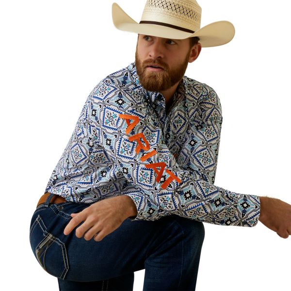 Ariat White (with Print) Team Deacon Men's Button Front Fitted Longsleeve Shirt 10044913