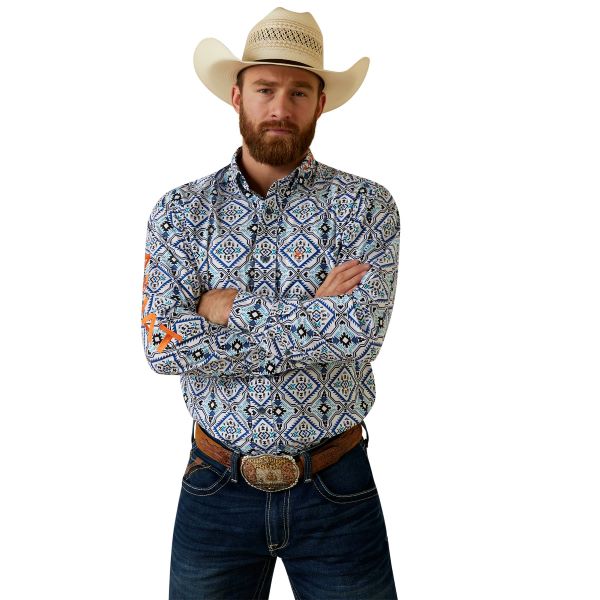 Ariat White (with Print) Team Deacon Men's Button Front Fitted Longsleeve Shirt 10044913