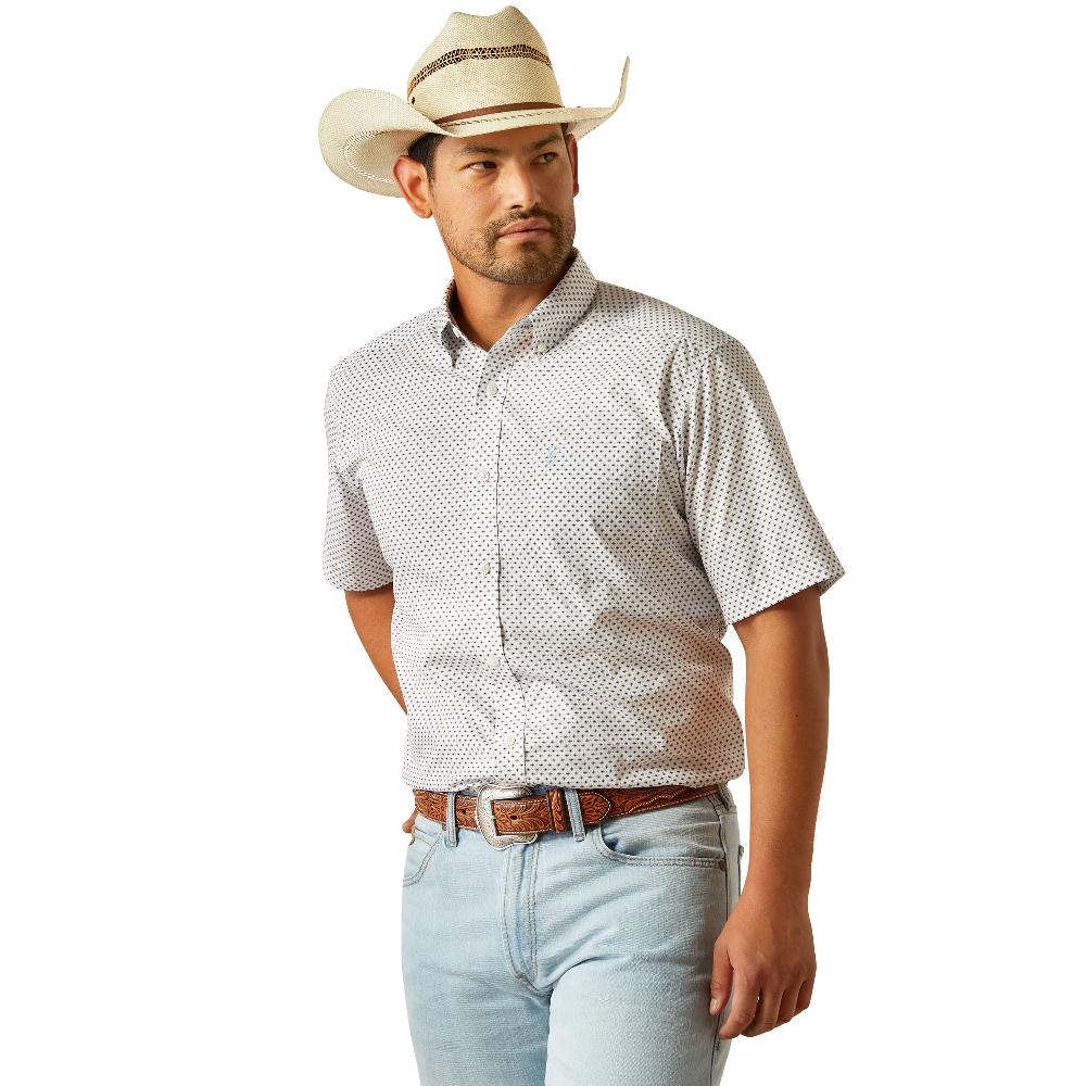 Ariat White with Print Wrinkle Free Damien Men's Collared Classic Fit Button Front Short Sleeve Shirt 10059002