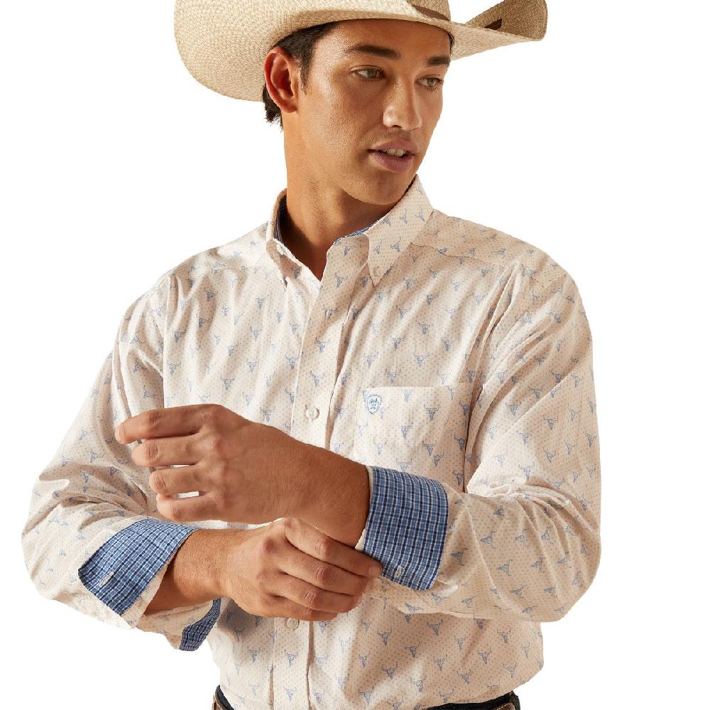 Ariat White With Print Wrinkle Free Ridge Classic Fit Men's Longsleeve Collared Button Down Shirt 10048365