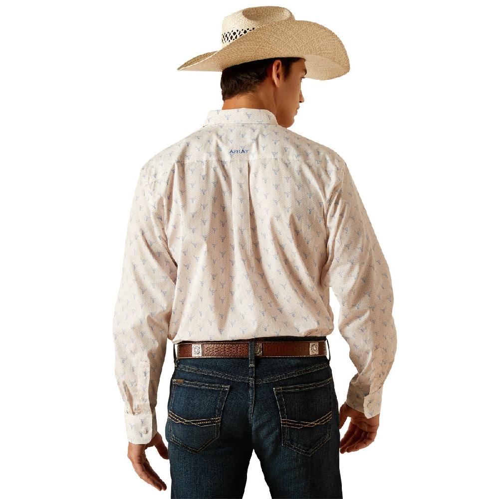 Ariat White With Print Wrinkle Free Ridge Classic Fit Men's Longsleeve Collared Button Down Shirt 10048365