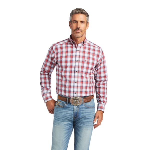 Ariat White with Red Plaid Findley Pro Series Mens Fitted Shirt 10040570