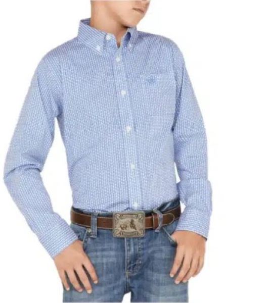 Ariat White with Turquoise Print Nory Classic Fit Longsleeve Boy's Casual Button Down Shirt 10042248