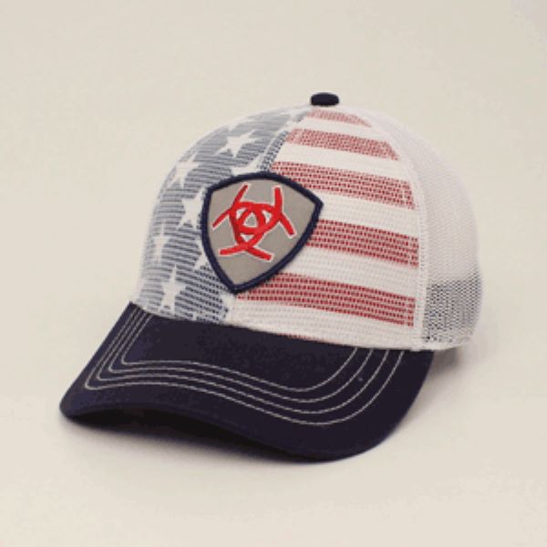 Ariat White with USA Flag Print Mens Cap A300024005