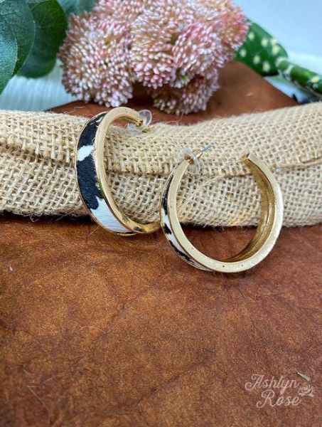 Ashlyn Rose Cocktails And Music Cowhide Hoop Earrings AE9711CH