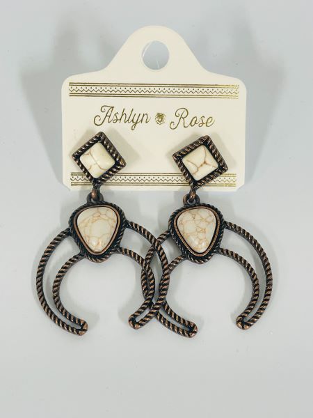 Ashlyn Rose Cream Stone and Copper Metal Crescent Earrings AE9786-CCRM