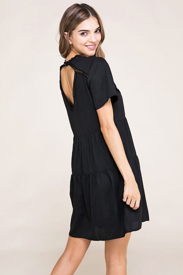 Baevely Black Embroider Detail Open Back Womens Dress BD4028