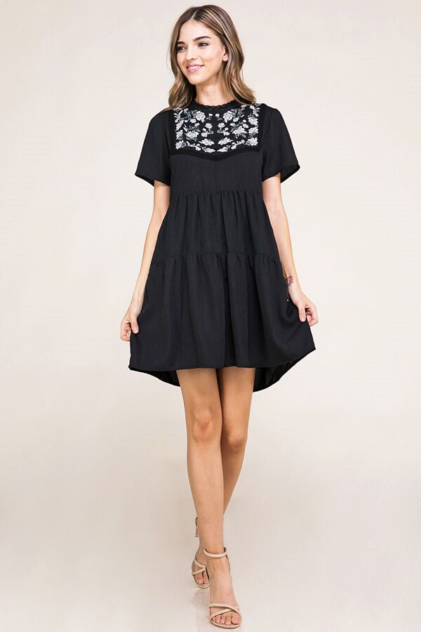 Baevely Black Embroider Detail Open Back Womens Dress BD4028