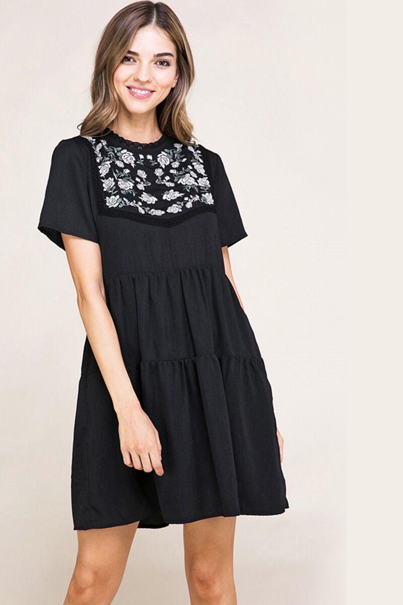 Baevely Black Embroider Detail Open Back Womens Dress BD4028