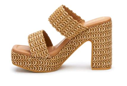 Beach By Matisse Cognac Gem Raffia Women's Platform Heel Sandals GEM-RAFFIA