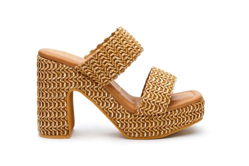 Beach By Matisse Cognac Gem Raffia Women's Platform Heel Sandals GEM-RAFFIA