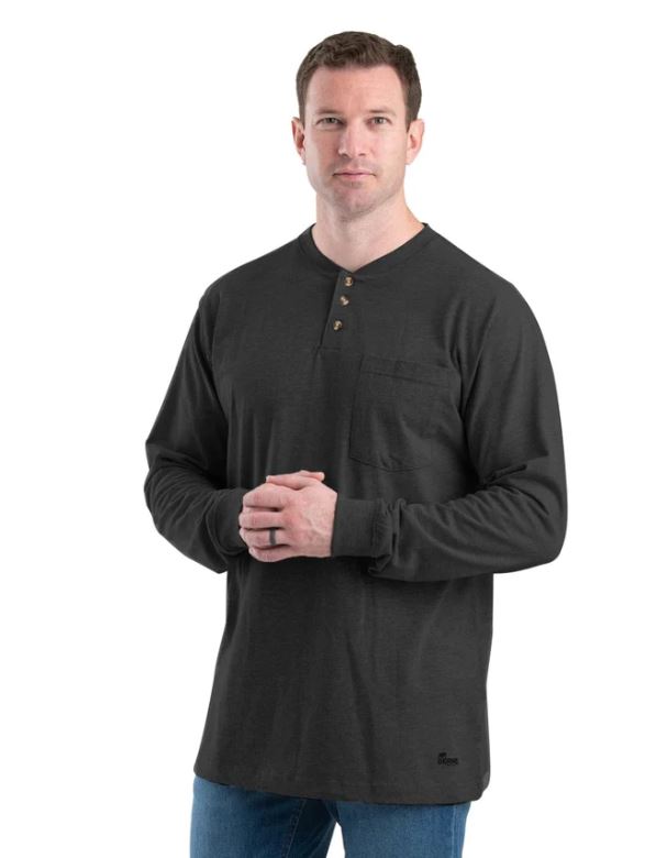 Berne Black Heavyweight Men's Long Sleeve Henley BSM25-BK