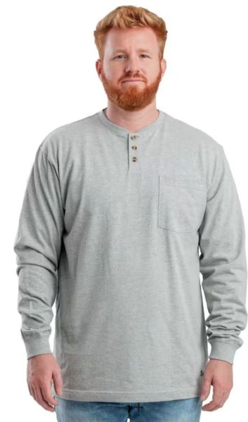 Berne Heathered Grey Heavyweight Long Sleeve Men's Henley Shirt BSM25-GY