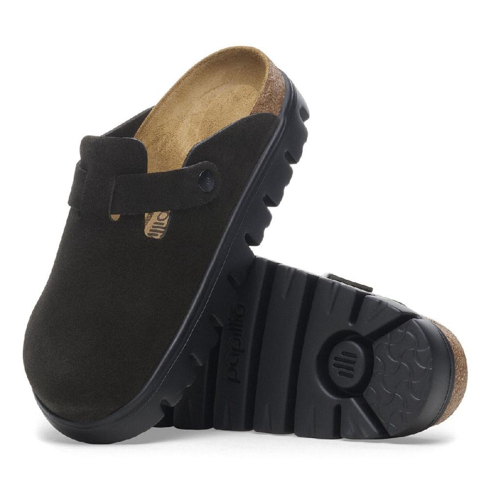 Birkenstock Black/Black Suede Leather Boston Chunky Women's Slip On Shoes N1028317