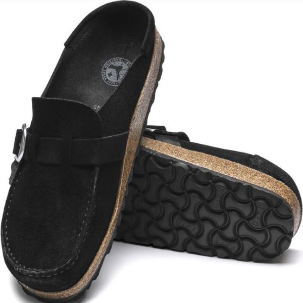 Birkenstock Black Buckley Suede Leather Womens Clog Shoes 1017826-N