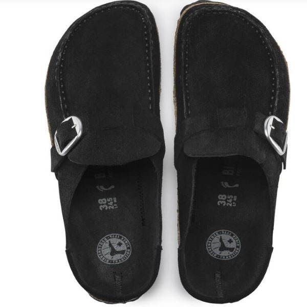 Birkenstock Black Buckley Suede Leather Womens Clog Shoes 1017826-N