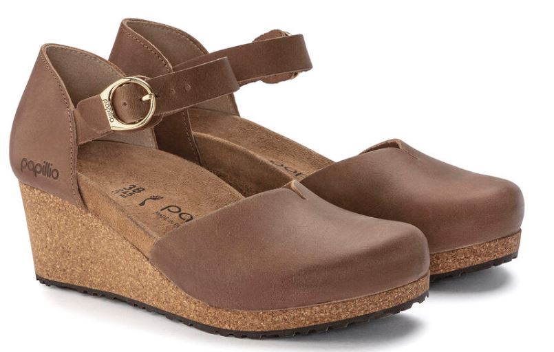 Birkenstock Cognac Mary Ring-Buckle Womens Wedge Shoes N1023525