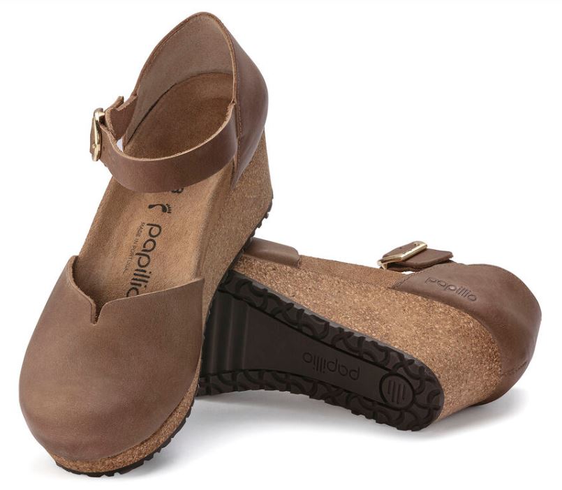 Birkenstock Cognac Mary Ring-Buckle Womens Wedge Shoes N1023525