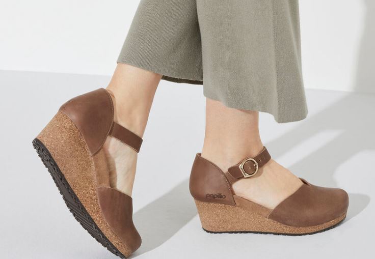 Birkenstock Cognac Mary Ring-Buckle Womens Wedge Shoes N1023525