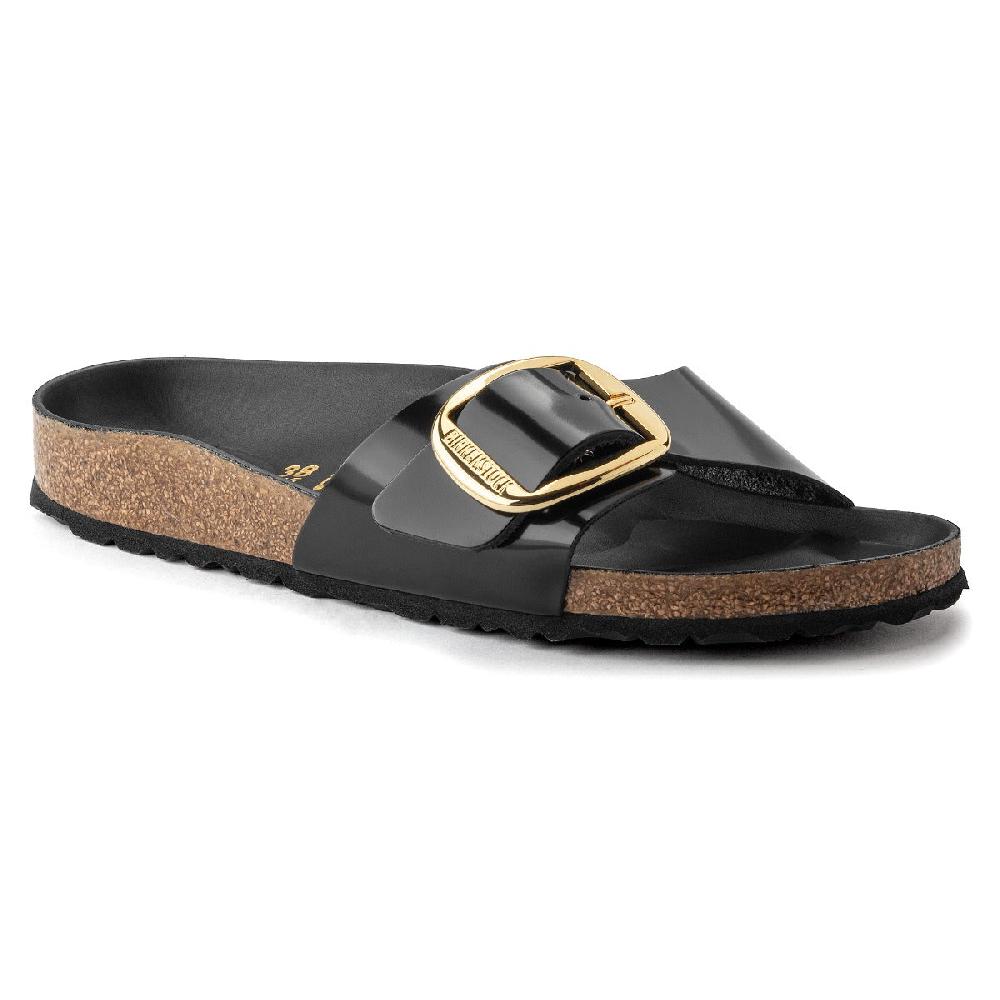 Birkenstock High Shine Black Madrid Big Buckle Women's Natural Leather Patent Shoes N1022650