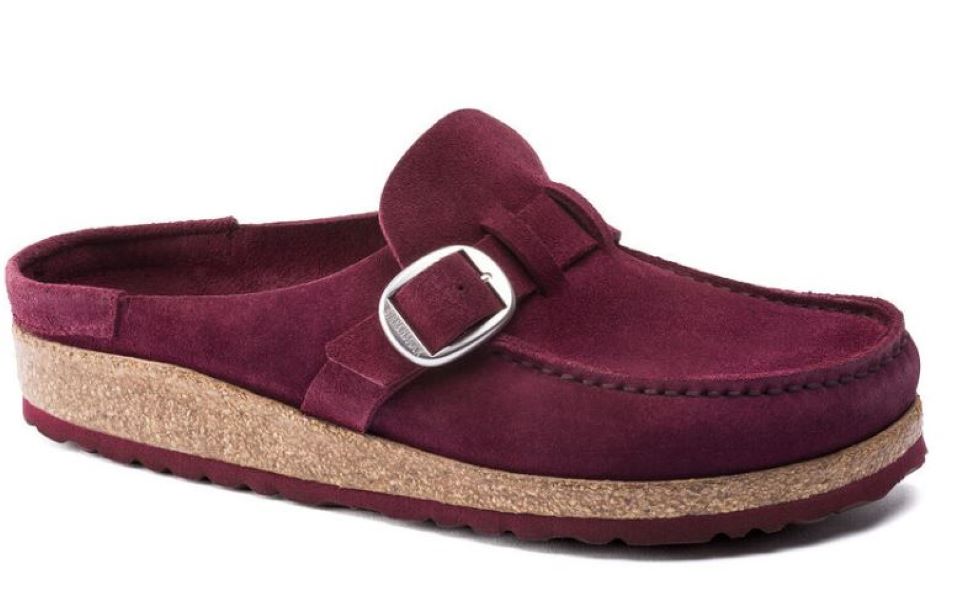 Birkenstock Maroon Buckley Suede Leather Moccasin-Style Clogs N1021079