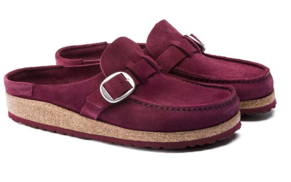 Birkenstock Maroon Buckley Suede Leather Moccasin-Style Clogs N1021079