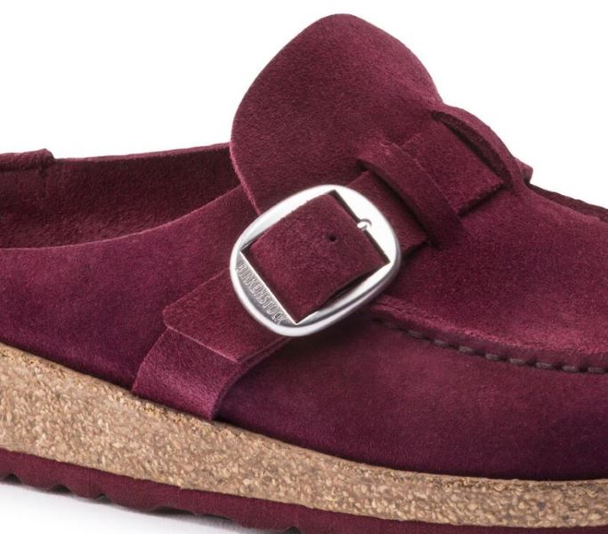 Birkenstock Maroon Buckley Suede Leather Moccasin-Style Clogs N1021079