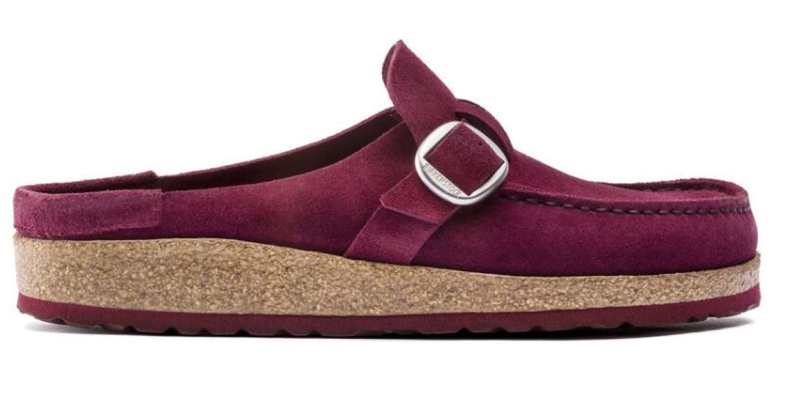 Birkenstock Maroon Buckley Suede Leather Moccasin-Style Clogs N1021079