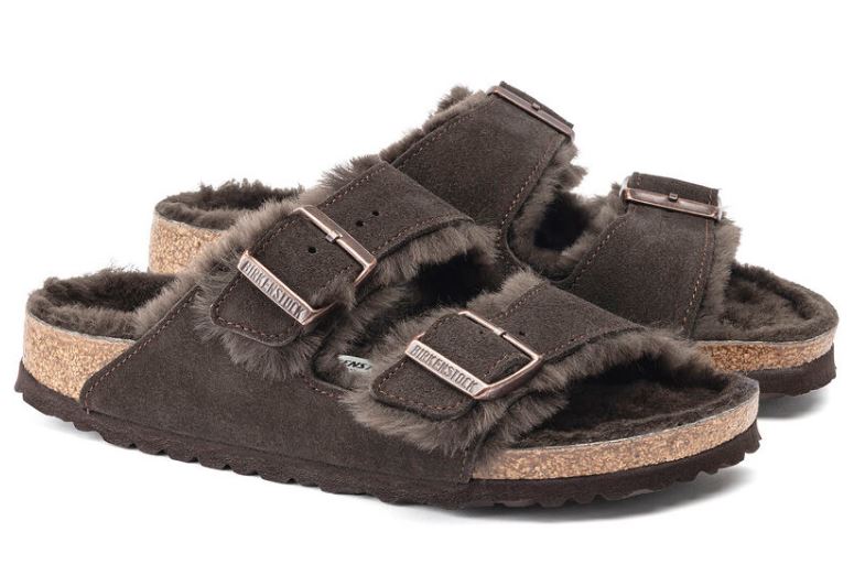 Birkenstock Mocha Arizona Shearling Suede Leather Sandal 1020566