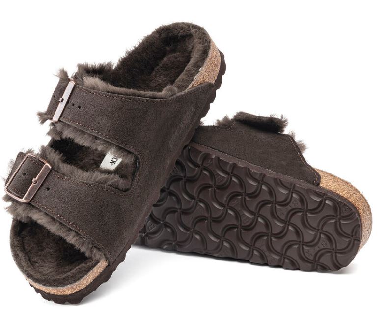 Birkenstock Mocha Arizona Shearling Suede Leather Sandal 1020566