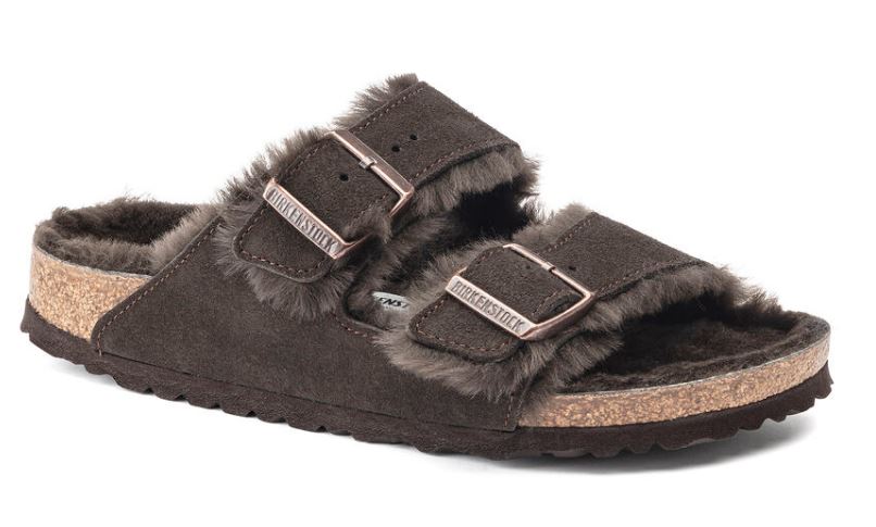 Birkenstock Mocha Arizona Shearling Suede Leather Sandal 1020566