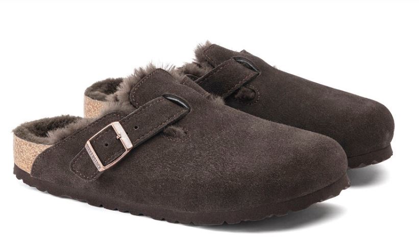 Birkenstock Mocha Boston Shearling Suede Leather Womens Clogs 1020529