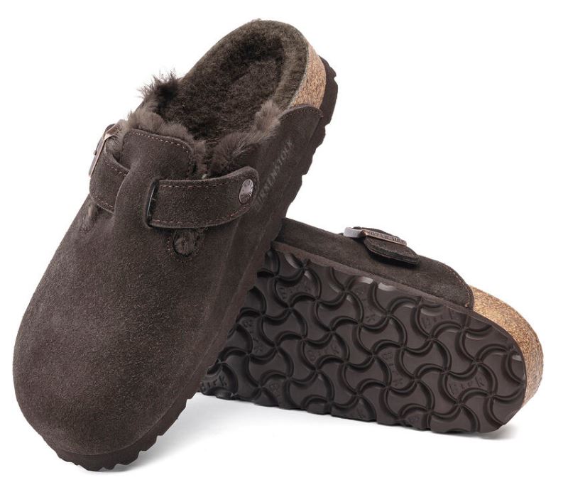 Birkenstock Mocha Boston Shearling Suede Leather Womens Clogs 1020529
